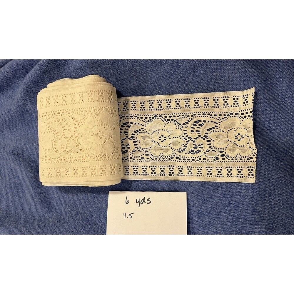 4.5 Inch Wide 6 Yard Lace Ribbon Floral Pattern Light Beige Off White Trim Craft